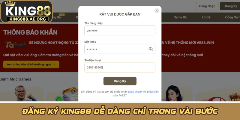Đăng ký KING88 dễ dàng chỉ trong vài bước