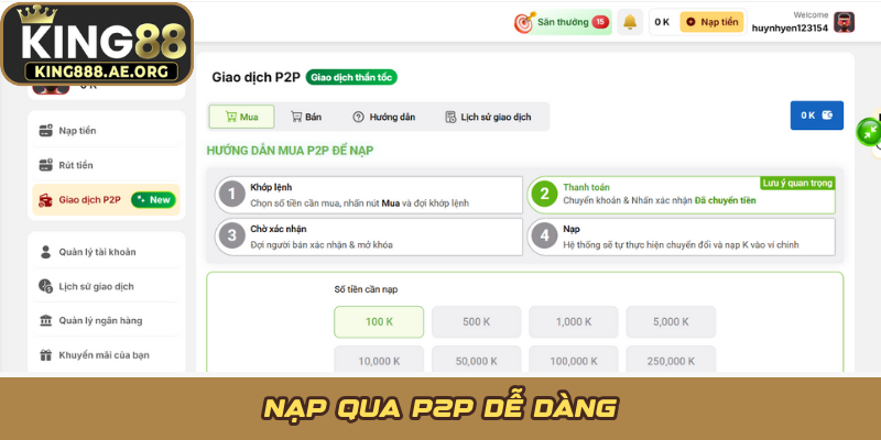 Nạp qua P2P dễ dàng Nạp qua P2P dễ dàng