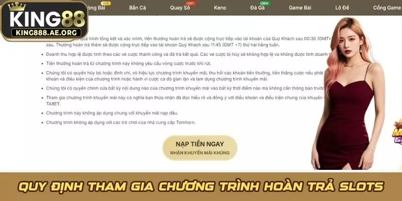 Quy định tham gia chương trình hoàn trả Slots Quy định tham gia chương trình hoàn trả Slots