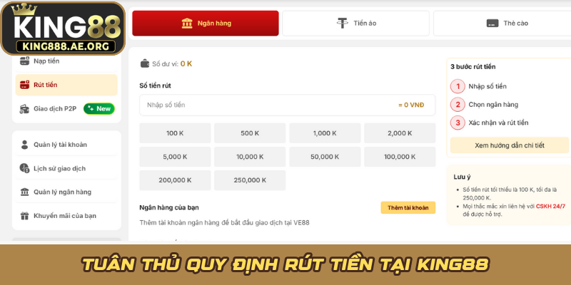 Tuân thủ quy định rút tiền tại KING88